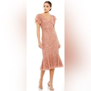 MAC DUGGAL 10801 DRESS Sparkly Sequin V-neckline Short Sleeve Fitted  Sz 2